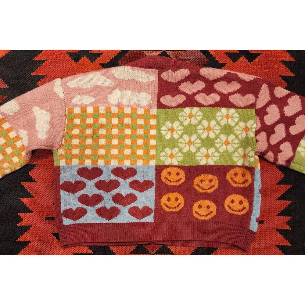 Debut Colorful Patchwork Cottage, Twee Cropped Cardigan 3 Button Debut Small - Picture 14 of 16